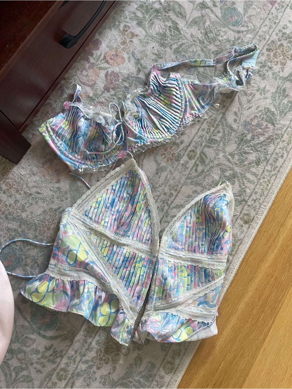 Pastel Floral Ruffle Bralette Bikini Top - 2 Women Swim For Love & Lemons